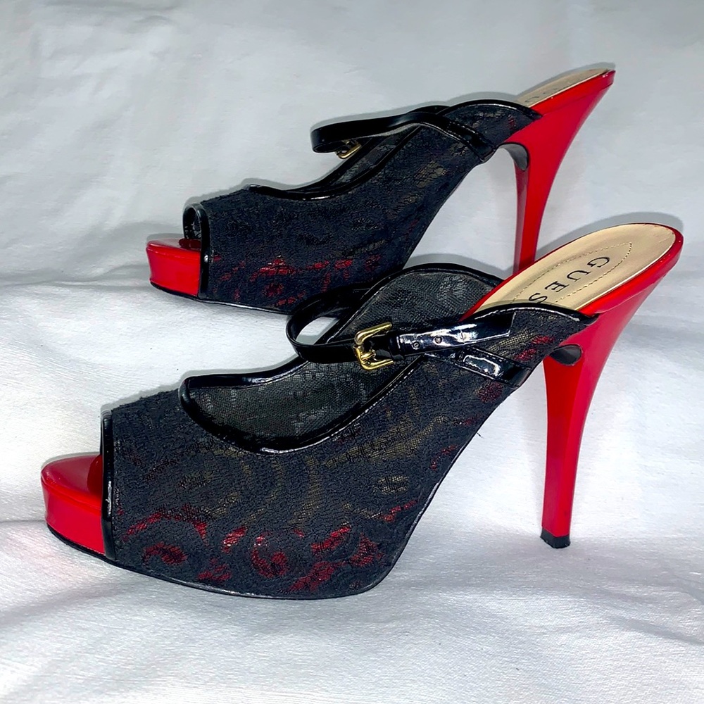 Guess Backless Stiletto Black/Red Heels W8.5